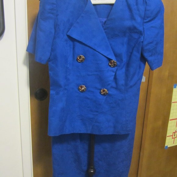 Vintage Designer Cobalt Blue Cotton Skirt Set SZ4 - Picture 1 of 6